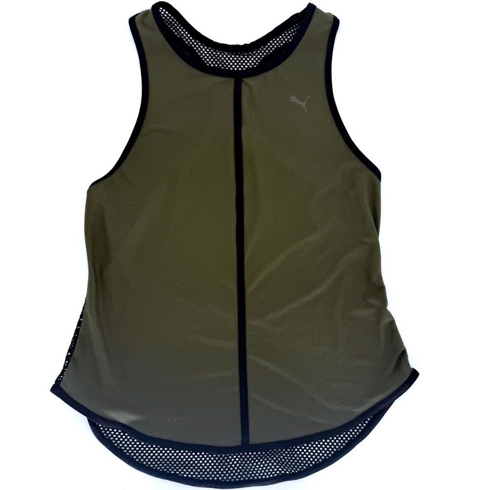 Puma Womens Mesh Racerback Active Tank Top Olive Green Black Sleeveless S